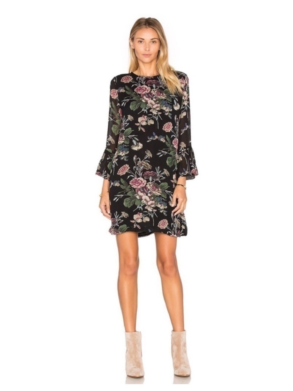 GANNI Bartlett Georgette Floral Mini Dress